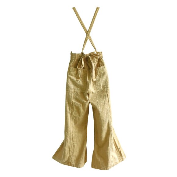 Free People Savannah Overalls Bib Wide Leg  Khaki Tan Pockets Cotton Canvas XS - Picture 3 of 10